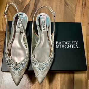 Badgley Mischka Women's Hanna Embellished Slingback Flats in Ivory size 6.5